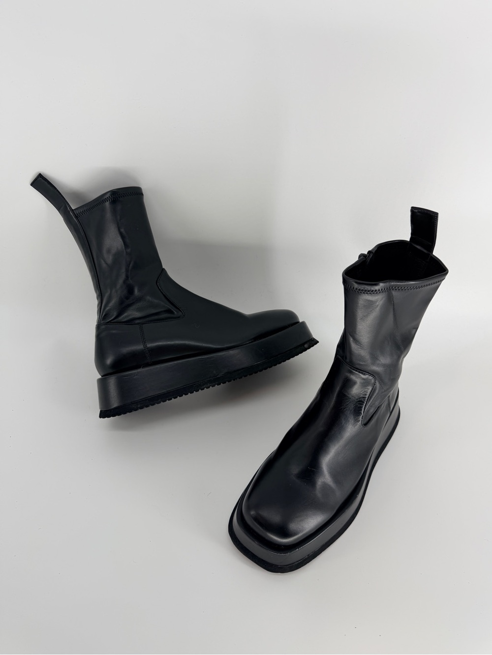 Jeffrey Campbell Black Square Toe Platform Sock Boots 7.5
